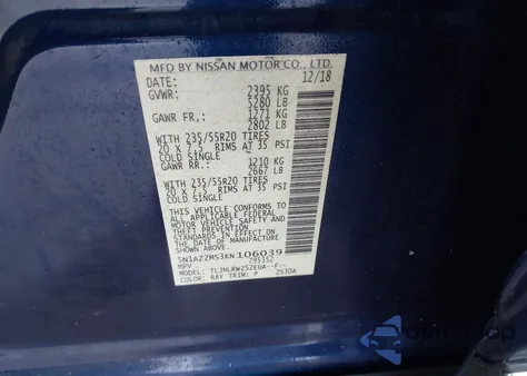 2019 Nissan Murano Sl z USA, uszkodzony, nr VIN 5N1AZ2MS3KN106039